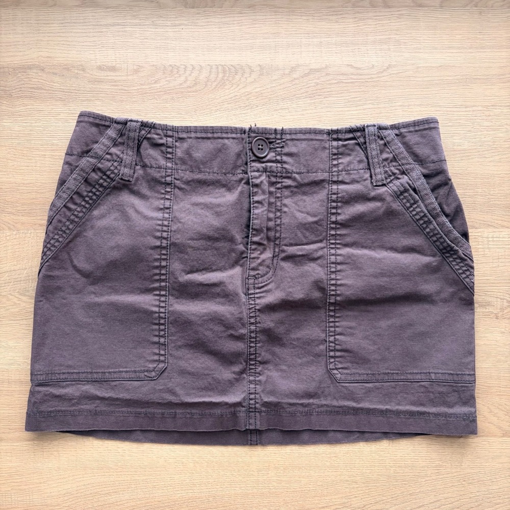 Wild Fable Brown Cotton Cargo Mini Skirt Size S Elastic Back Waist Pockets